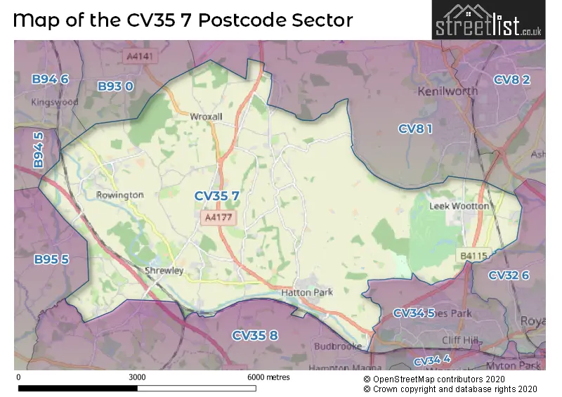 Map of the CV35 7 and surrounding postcode sector