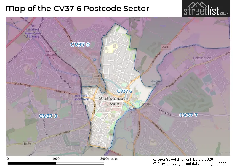 Map of the CV37 6 and surrounding postcode sector
