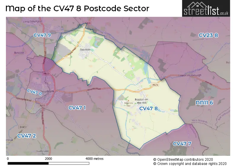 Map of the CV47 8 and surrounding postcode sector