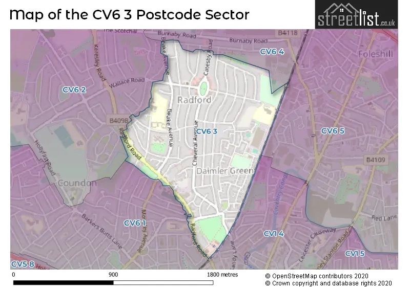 Map of the CV6 3 and surrounding postcode sector