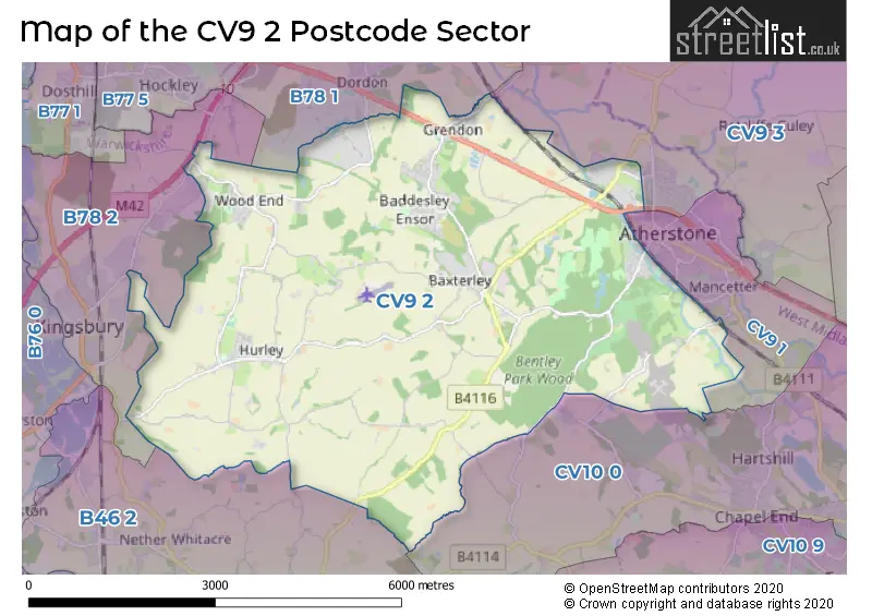 Map of the CV9 2 and surrounding postcode sector