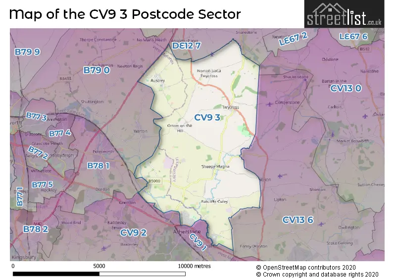 Map of the CV9 3 and surrounding postcode sector
