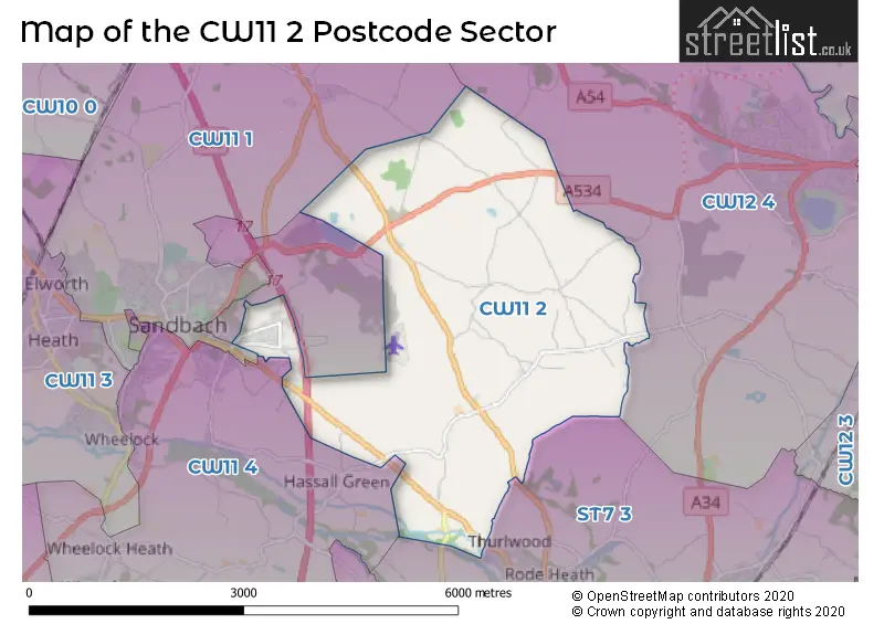 Map of the CW11 2 and surrounding postcode sector