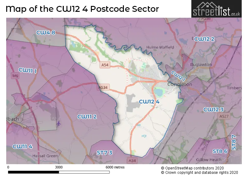 Map of the CW12 4 and surrounding postcode sector