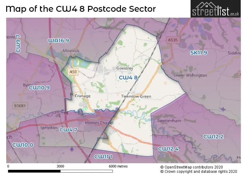 Map of the CW4 8 and surrounding postcode sector
