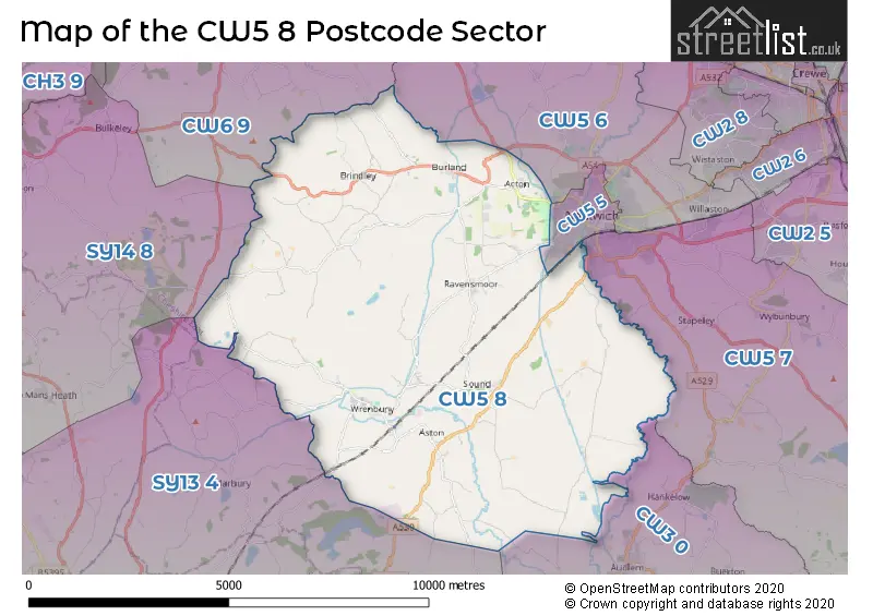 Map of the CW5 8 and surrounding postcode sector