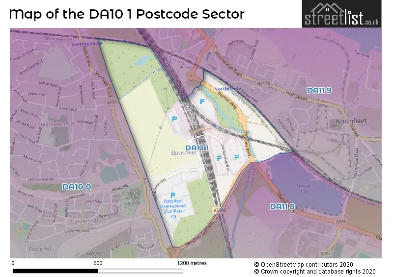 Map of the DA10 1 and surrounding postcode sector