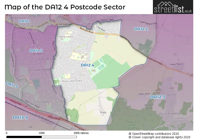 Map of the DA12 4 and surrounding postcode sector