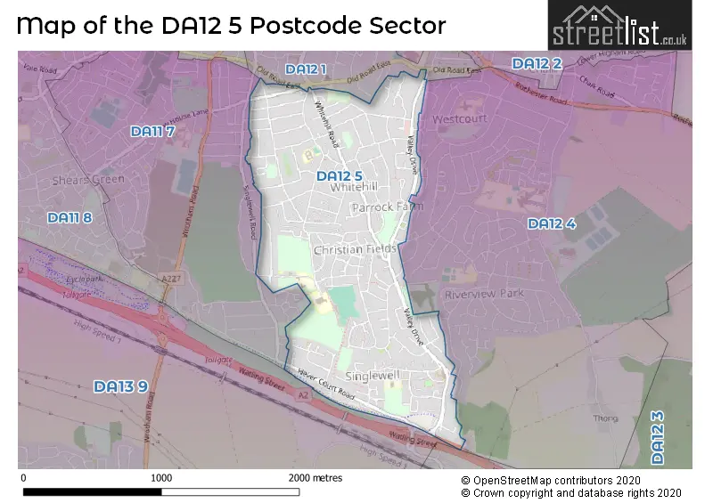 Map of the DA12 5 and surrounding postcode sector