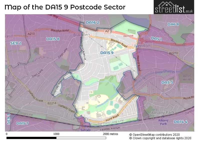 Map of the DA15 9 and surrounding postcode sector