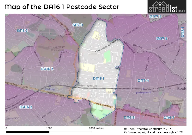 Map of the DA16 1 and surrounding postcode sector