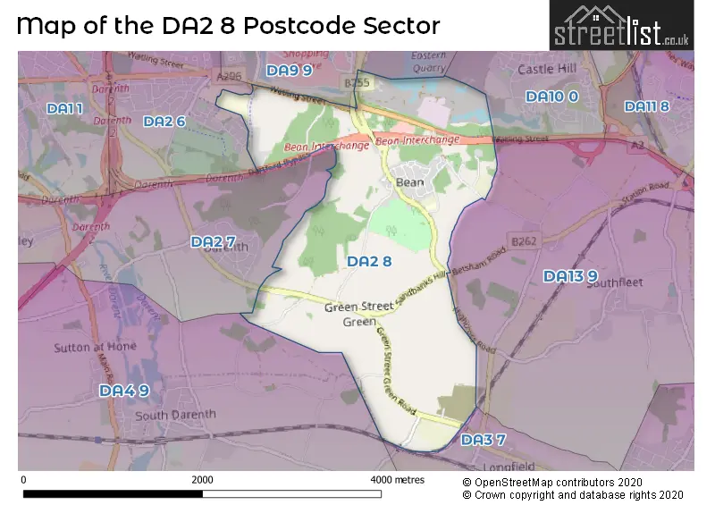 Map of the DA2 8 and surrounding postcode sector