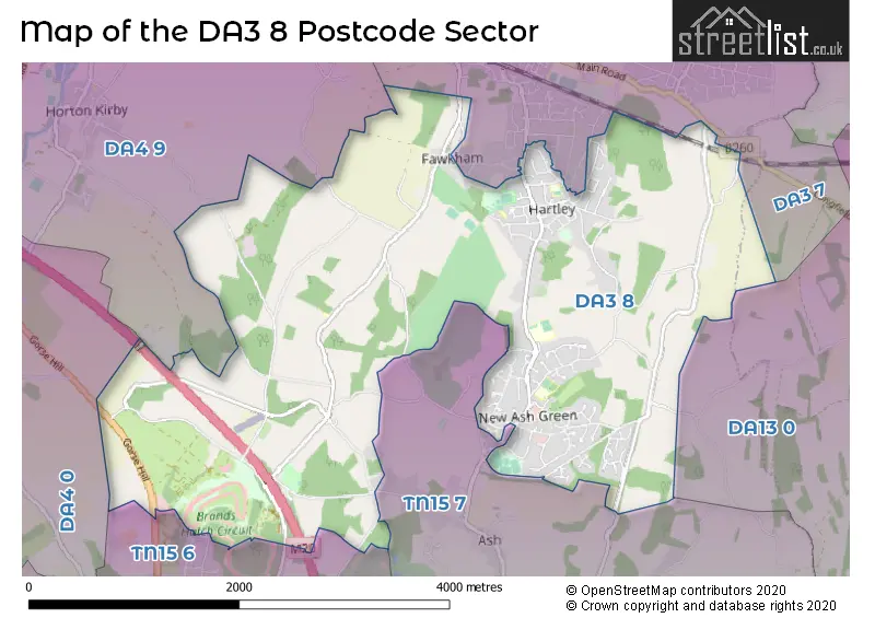 Map of the DA3 8 and surrounding postcode sector
