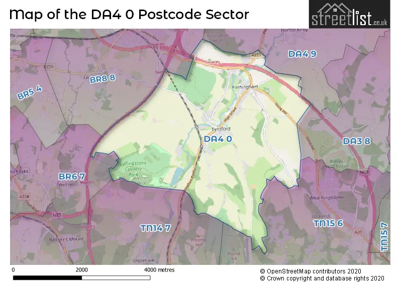 Map of the DA4 0 and surrounding postcode sector