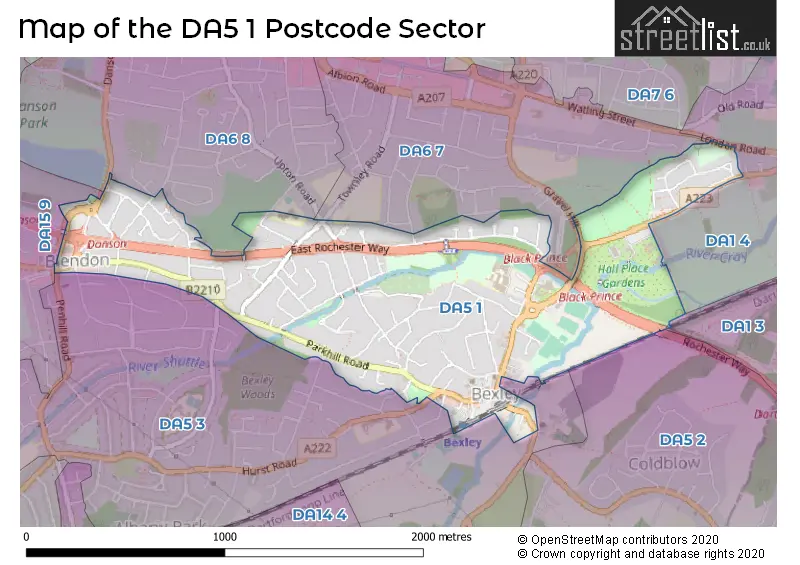 Map of the DA5 1 and surrounding postcode sector
