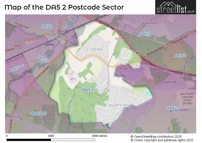 Map of the DA5 2 and surrounding postcode sector