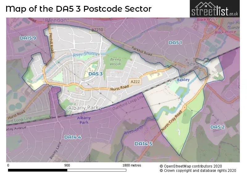 Map of the DA5 3 and surrounding postcode sector