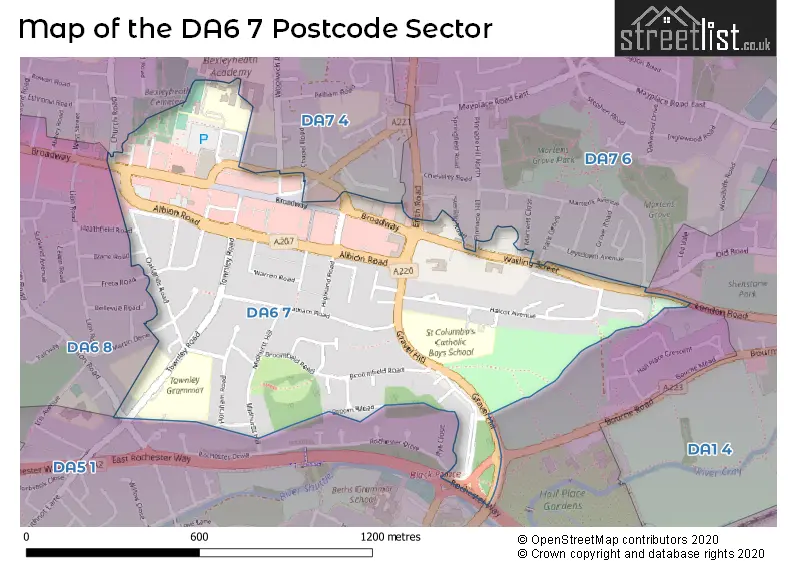 Map of the DA6 7 and surrounding postcode sector