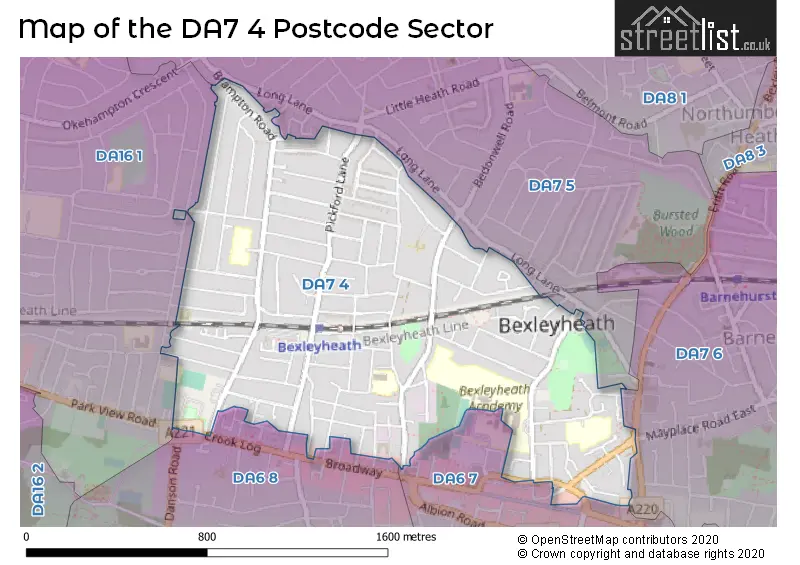 Map of the DA7 4 and surrounding postcode sector