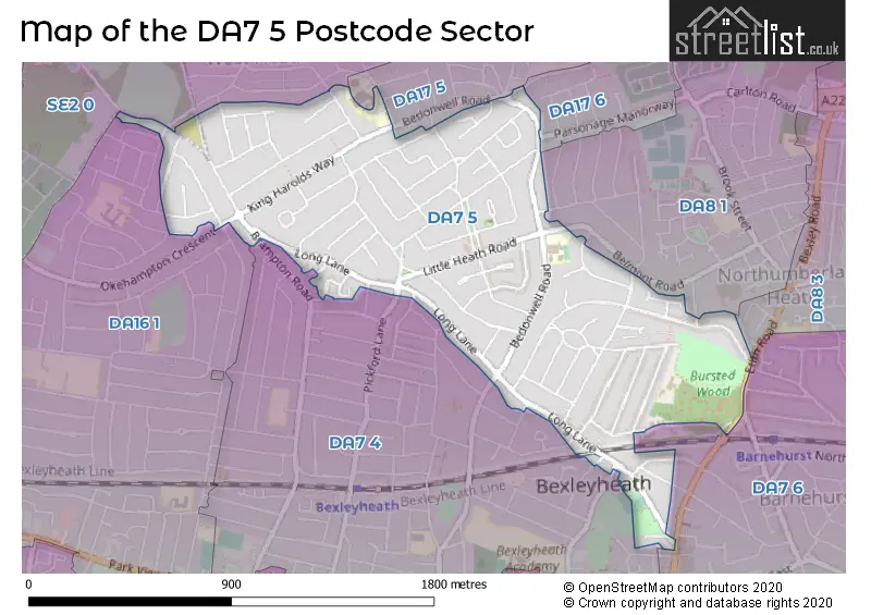 Map of the DA7 5 and surrounding postcode sector