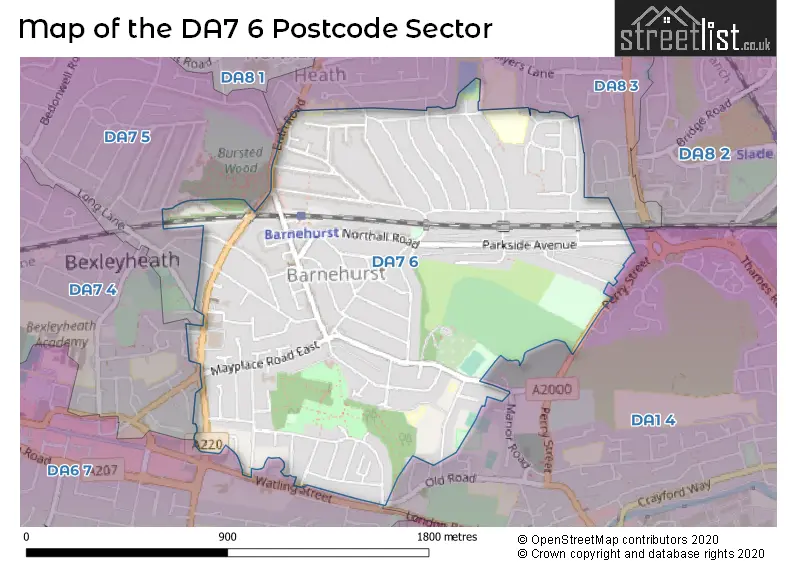 Map of the DA7 6 and surrounding postcode sector