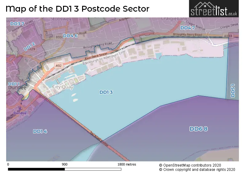 Map of the DD1 3 and surrounding postcode sector