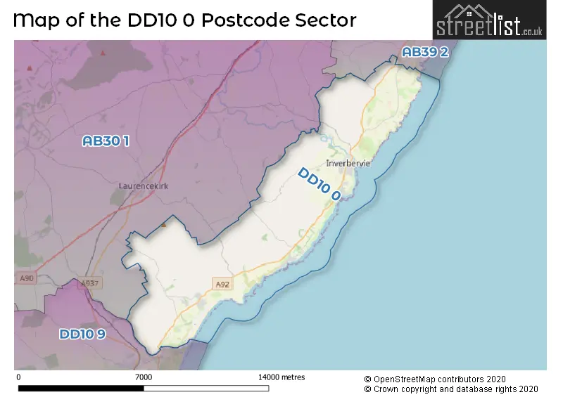 Map of the DD10 0 and surrounding postcode sector