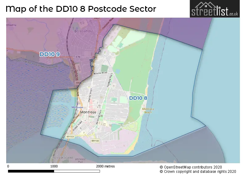 Map of the DD10 8 and surrounding postcode sector