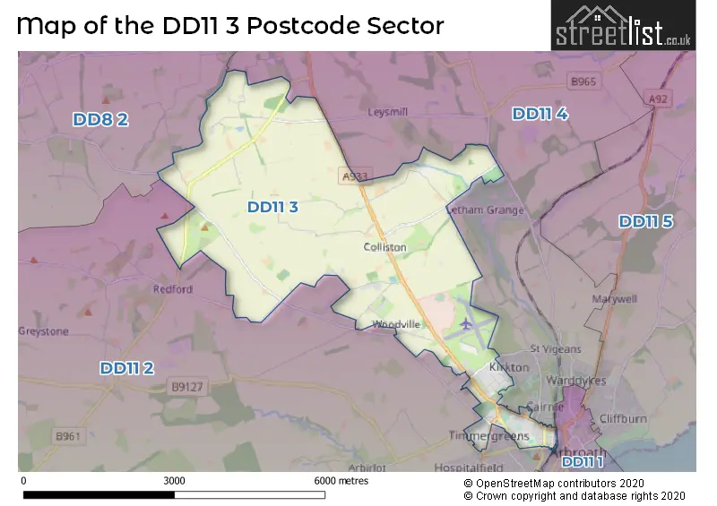 Map of the DD11 3 and surrounding postcode sector