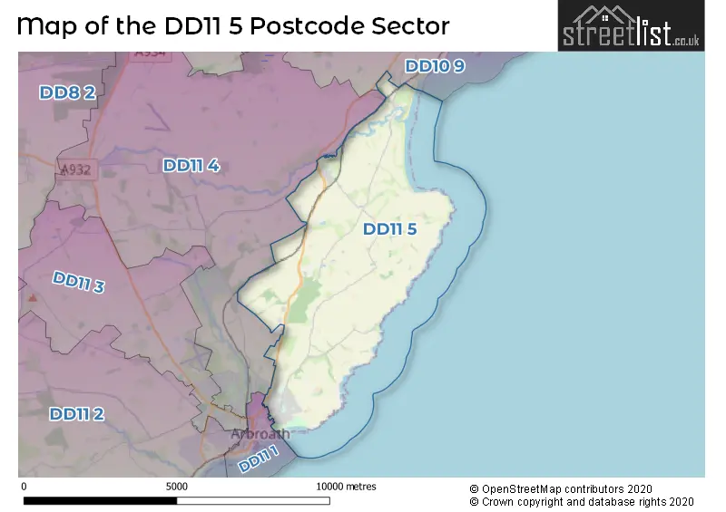 Map of the DD11 5 and surrounding postcode sector