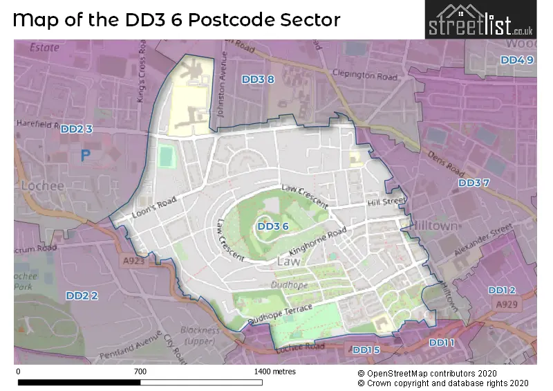 Map of the DD3 6 and surrounding postcode sector