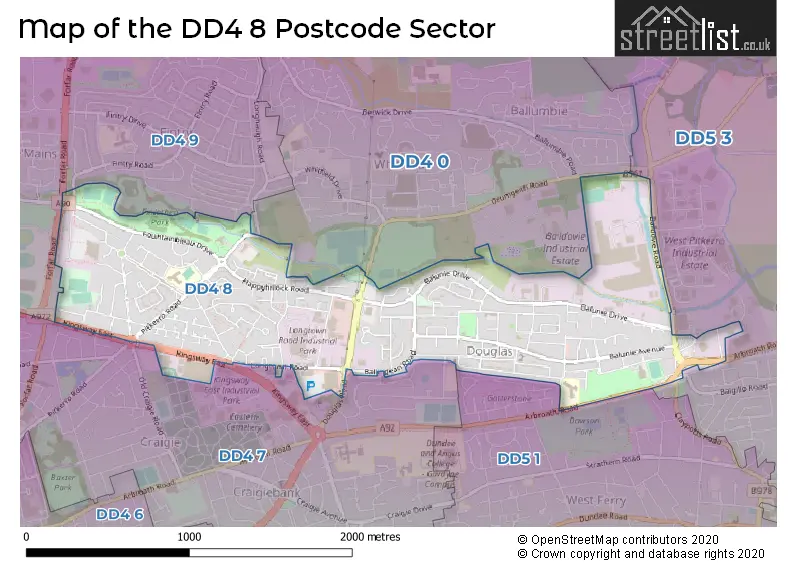 Map of the DD4 8 and surrounding postcode sector