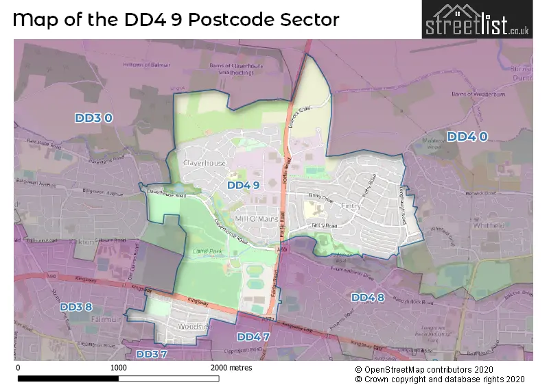 Map of the DD4 9 and surrounding postcode sector