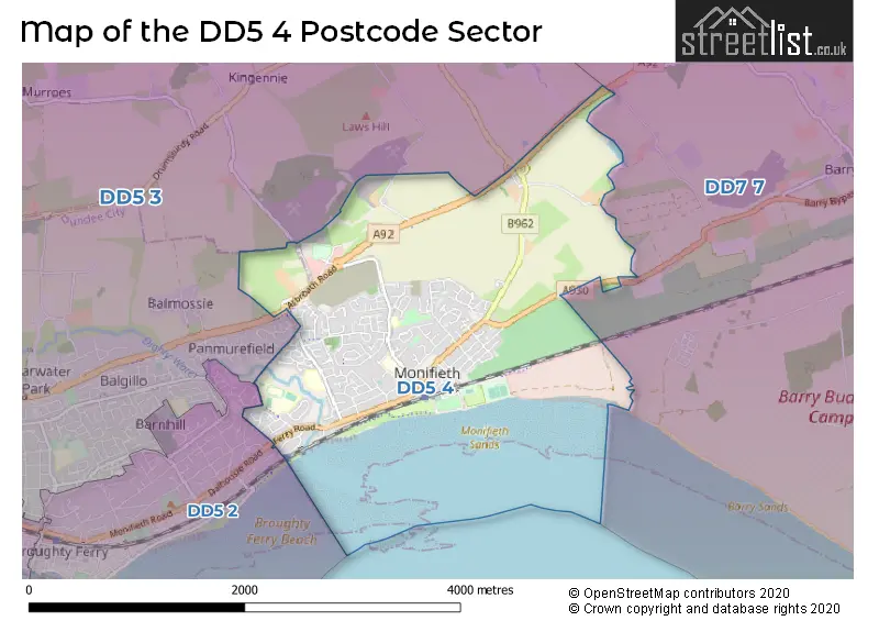 Map of the DD5 4 and surrounding postcode sector