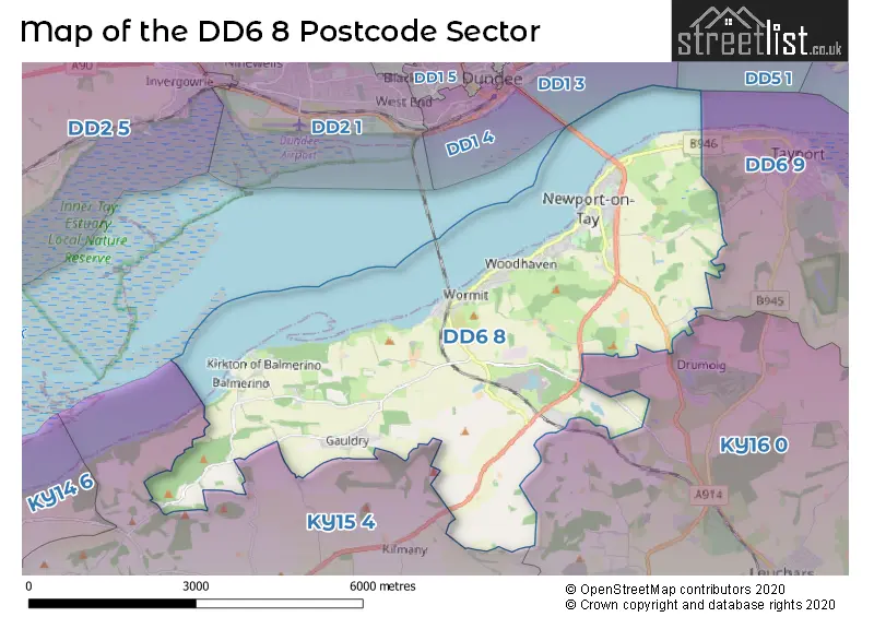 Map of the DD6 8 and surrounding postcode sector