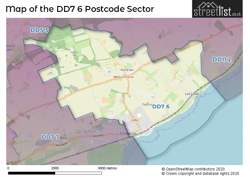 Map of the DD7 6 and surrounding postcode sector