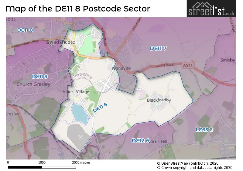 Map of the DE11 8 and surrounding postcode sector