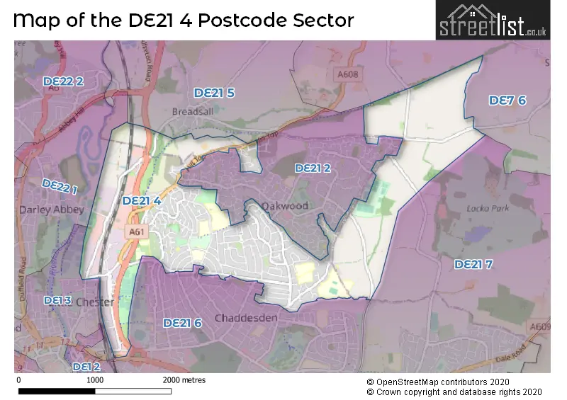 Map of the DE21 4 and surrounding postcode sector