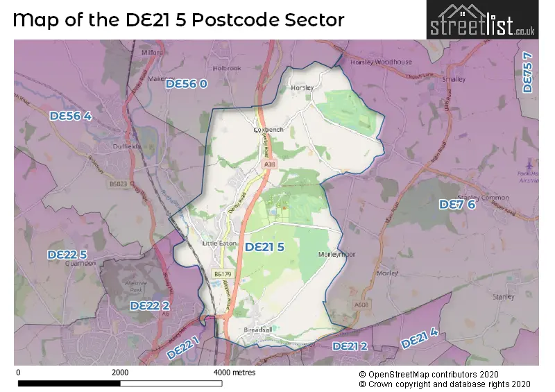 Map of the DE21 5 and surrounding postcode sector