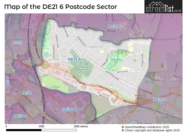 Map of the DE21 6 and surrounding postcode sector