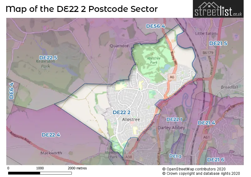 Map of the DE22 2 and surrounding postcode sector
