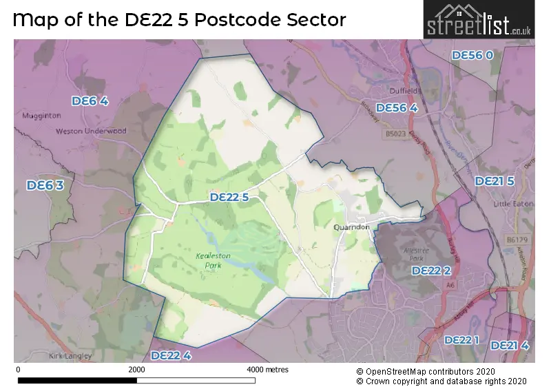 Map of the DE22 5 and surrounding postcode sector