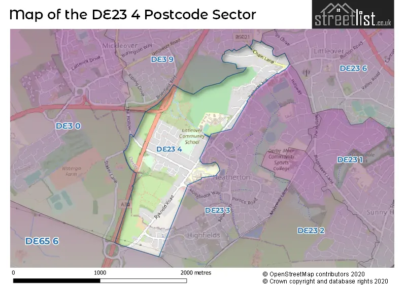 Map of the DE23 4 and surrounding postcode sector