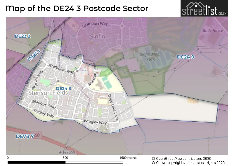 Map of the DE24 3 and surrounding postcode sector
