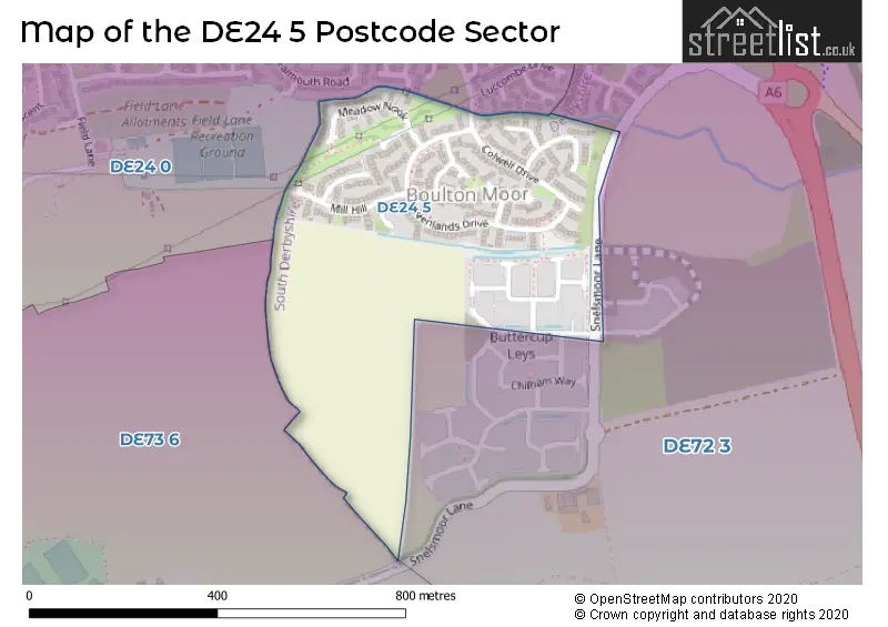 Map of the DE24 5 and surrounding postcode sector