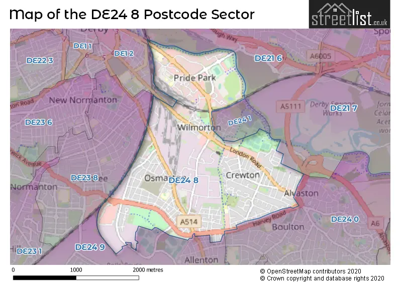 Map of the DE24 8 and surrounding postcode sector
