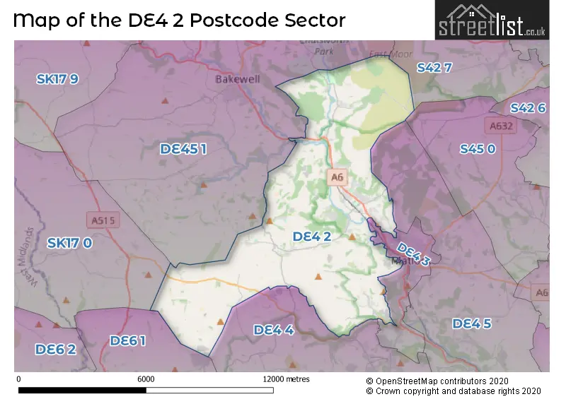 Map of the DE4 2 and surrounding postcode sector