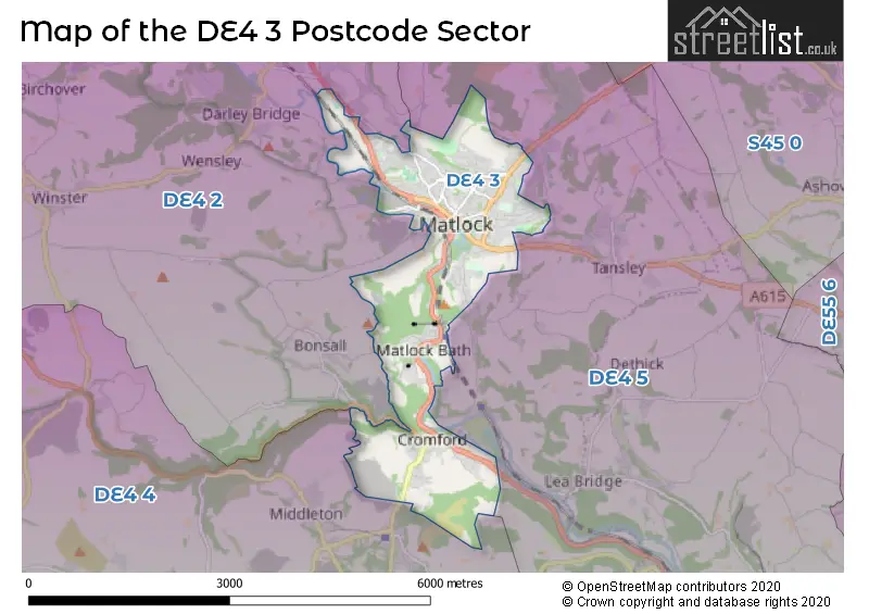 Map of the DE4 3 and surrounding postcode sector