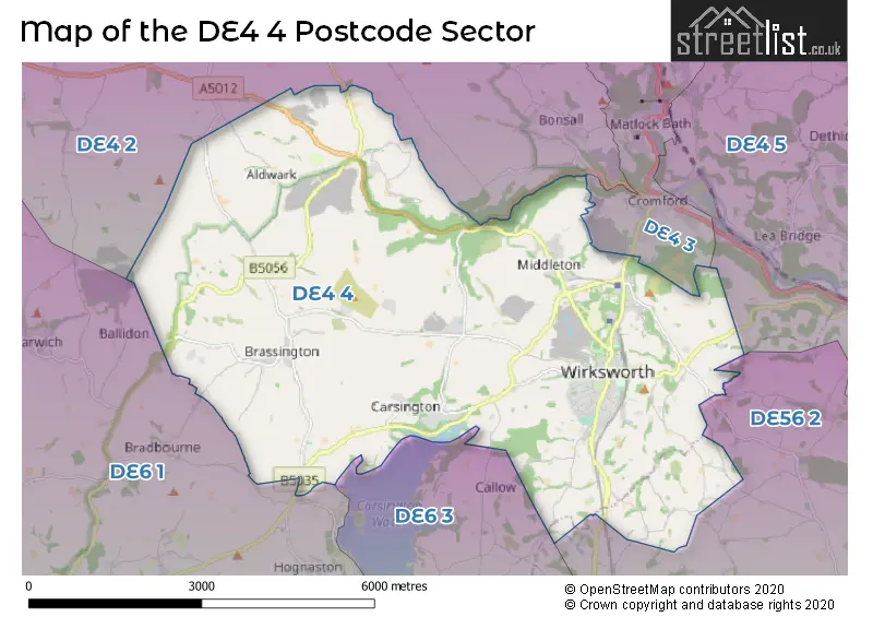 Map of the DE4 4 and surrounding postcode sector