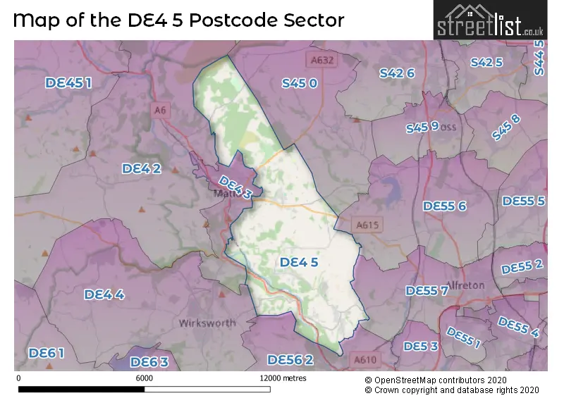 Map of the DE4 5 and surrounding postcode sector